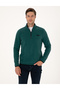 Emerald Regular Fit Half Zipper Fleece Sweatshirt 50314056-Vr055