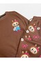 Girl's Cotton Fabric Brown Color 2 Thread Labubu Flower Patterned Winter Tracksuit Set - 4