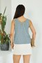 Lupinn Fashion Women's Turquoise White Plaid Pattern V-Neck Back Cross Strap Sleeveless Blouse, Women's Blouse - 5
