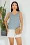 Lupinn Fashion Women's Turquoise White Plaid Pattern V-Neck Back Cross Strap Sleeveless Blouse, Women's Blouse