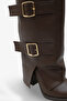 Women's Belt Detailed Pointed Toe Boots Asse Brown - 3
