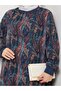 Women's Lined Navy Blue Chiffon Shawl Pattern Dress - 5