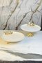 2-Piece Porcelain Gold Metal Leg Presentation Stand Serving Stand & Daisy Detailed Cake Stand