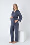 Front Tie-Detail Lace Detailed Maternity and Postpartum Pajama Set - 2