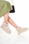 Mini Sand Beige Suede Fur Lined Thick Sole Women's Boots - 3