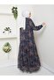Women's Lined Navy Blue Chiffon Shawl Pattern Dress - 6