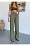 Women's Loose Wide Leg Elastic Waist Khaki Trousers - 5