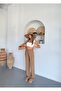 Women's Wide Leg Elastic Waist Brown Trousers - 5