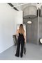 Women's Loose Wide Leg Elastic Waist Black Trousers - 6