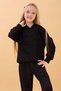 Girl's Hooded Floral Appliqued Bottom Top Seasonal Suit – Black - 6