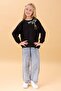 Girl's Giraffe Embroidered Seasonal Oversize Sweatshirt – Black