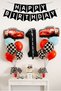1 Year Old Lightning Car Birthday Party Set Black Number Balloon Happy Birthday Banner Cars Set