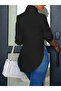 Black Lycra Poplin Fabric Slit Hidden Button Slim Fit Women's Tunic Shirt - 2