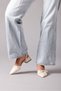 Women’s Cream Patent Leather Backless Mary Janes Everyday Pointed Toe Ballet Flats Buckle Detail Short-Heeled Shoes - 4