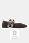Women's Brown Suede Khaki Natural Leather 35-41 Number Buckle Band Leopard Patterned Ballet Flat