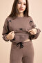 Brown Bow Embroidered Crew Neck Girl's Hooded Tracksuit Set 21290 - 8