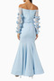 Off-Shoulder Floral Applique Evening Dress - 3