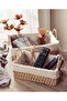 Set of 2 Handwoven Storage Baskets with Handles Rectangular Woven Bins with Removable Fabric Liners