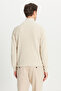 Men's Light Beige Cotton Zippered Bato Collar Jacquard Standard Fit Regular Cut Knitwear Sweater - 5