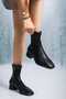 Frosty Low Heeled Tpu Sole Black Skin Blunt Toe Side Zipper Stretch Boots - 2