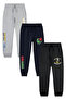 3-Piece Boy's Printed Detailed Pocketed Legs Elastic Track Pants