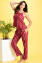 Sassy Stripes 3 Piece Set- Top, Pyjama & Robe in Maroon - Rayon - 4