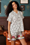 Floral Print Button-Down Shirt & Shorts Set in White - Rayon - 3