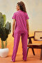 Owl Print Button Down Shirt & Pyjama Set in Magenta - 100% Cotton - 5
