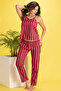 Sassy Stripes 3 Piece Set- Top, Pyjama & Robe in Maroon - Rayon - 2