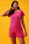 Owl Print Top & Chic Basic Shorts Set in Fuschia Pink - 100% Cotton - 2
