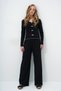 Women's Dark Black Wide Collar Fisto Detailed Bow Blouse and Trousers Pajama Set Alc-X14069 - 3