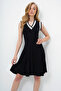 Women's Black Sleeves and Collar Band Detailed Midi Length Knitted Dress Alc-X14074-1 - 4