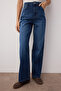 Koyu Mavi Yüksek Bel Wide Leg Geniş Paça %100 Pamuk Non-Stretch Jeans TWOSS25JE00276 - 3