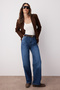 Koyu Mavi Yüksek Bel Wide Leg Geniş Paça %100 Pamuk Non-Stretch Jeans TWOSS25JE00276
