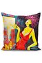 Double Sided Water Paint Red Dressed Motif Special Design Raschel Knitted Throw Pillow Cover - 2