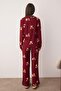 Bordo %100 Pamuklu Ayıcıklı Yılbaşı Temalı Biyeli Örme Pijama Takımı THMAW26PT00043 - 4