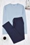 İndigo - Lacivert Regular Fit %100 Pamuk Örme Pijama Takımı TMNAW26PT00005 - 6