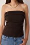 Kahverengi Straplez Fitted Drapeli Dokuma Bluz TWOSS24BZ00348 - 3