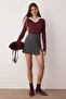 Bordo Dokuma Detaylı Gömlek Yaka Regular/Normal Kalıp Örme Bluz TWOAW25BZ00035
