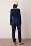 Navy Blue Loose Jogger Thick Fleece Inside Knitted Sweatpants Pants Twoaw23Ea00151 - 5