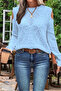 Women's Crew Neck Mesh Detailed Hair Braid Execution Patterned Shoulder Detailed Baby Blue Knitwear Sweater