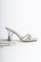 Olivia Women's - Stone Detailed Blunt Toe Silver Evening Dress Heeled Shoes - 4