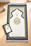 Portable Pouch-Style Mihrab Patterned Silk Textured Velvet Prayer Mat, Yellow