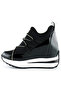 Mevira Plus Black Patent Leather Stretch Silver Chain White Sole Hidden Wedge Heeled Casual Shoes - 5