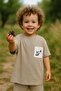 Squirrel Embroidered Pocket Oversize T-Shirt Milk Coffee - 100% Cotton