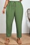 Women's Summer Large Size Synthetic Linen High Waist Elastic Narrow Leg Mom Pants C611 - 6