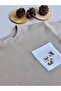 Squirrel Embroidered Pocket Oversize T-Shirt Milk Coffee - 100% Cotton - 6