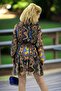 Marble Patterned Lined Belted Bow Detail V-Necklace Chifon Dress - 4