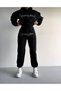 Unisex Oversize Stone Embroidered Hooded Sweatshirt Set - 3