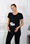 Women's Short Sleeve Maternity Pajamas Set Black 45210